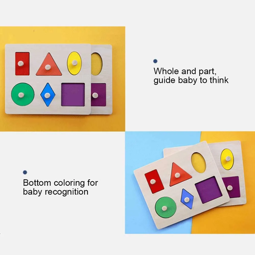 Colorful Wood Shape Puzzle Solid Construction Fine Motor Skill Geometric Shape Board Hand Eye Coordination Geometric Shape Toy