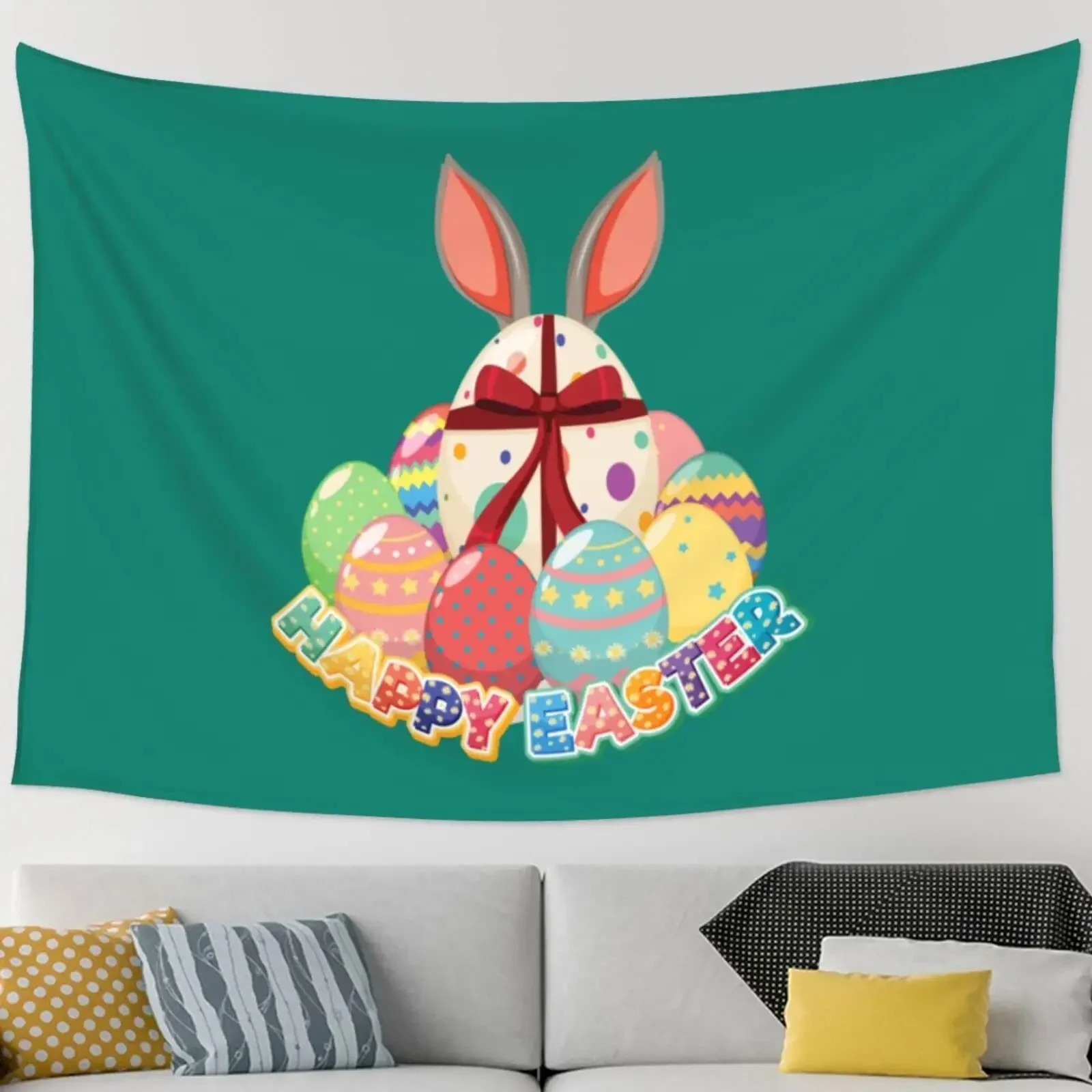 Easter Party Tapestry Decoration Easter Egg Bunny Hunt Tapestry Spring Easter Party Supplies Wall Hanging for Home Living Room