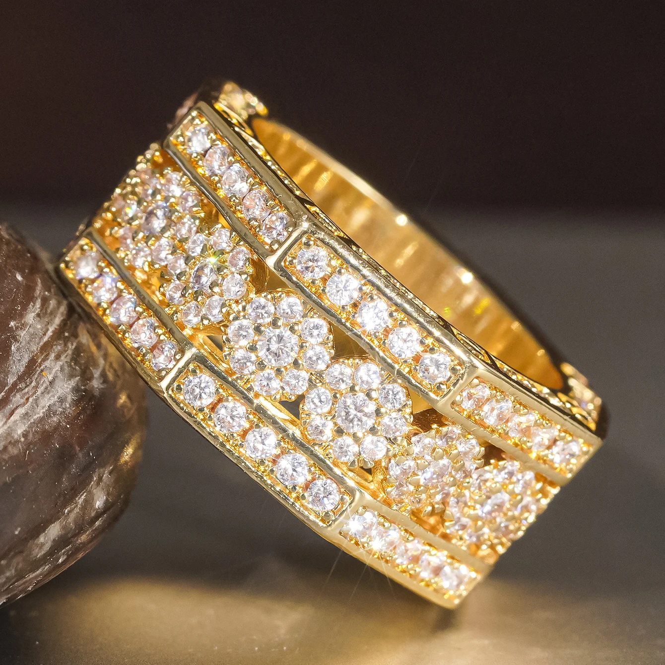 CAOSHI – bijoux de luxe couleur or pour femmes, bague d'anniversaire de mariage en zircone cubique brillante, accessoire esthétique
