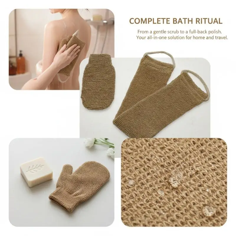 Ramie Jute Bath Towel Exfoliating Shower Belt for Deep Cleaning Back Scrubber Longlasting