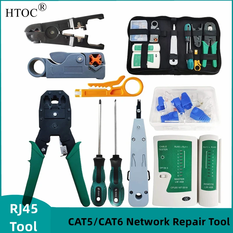 HTOC Network Repair Tool Ethernet LAN Network Cable Tester Computer Maintenance Coax Crimper Tool For RJ-45/11/12