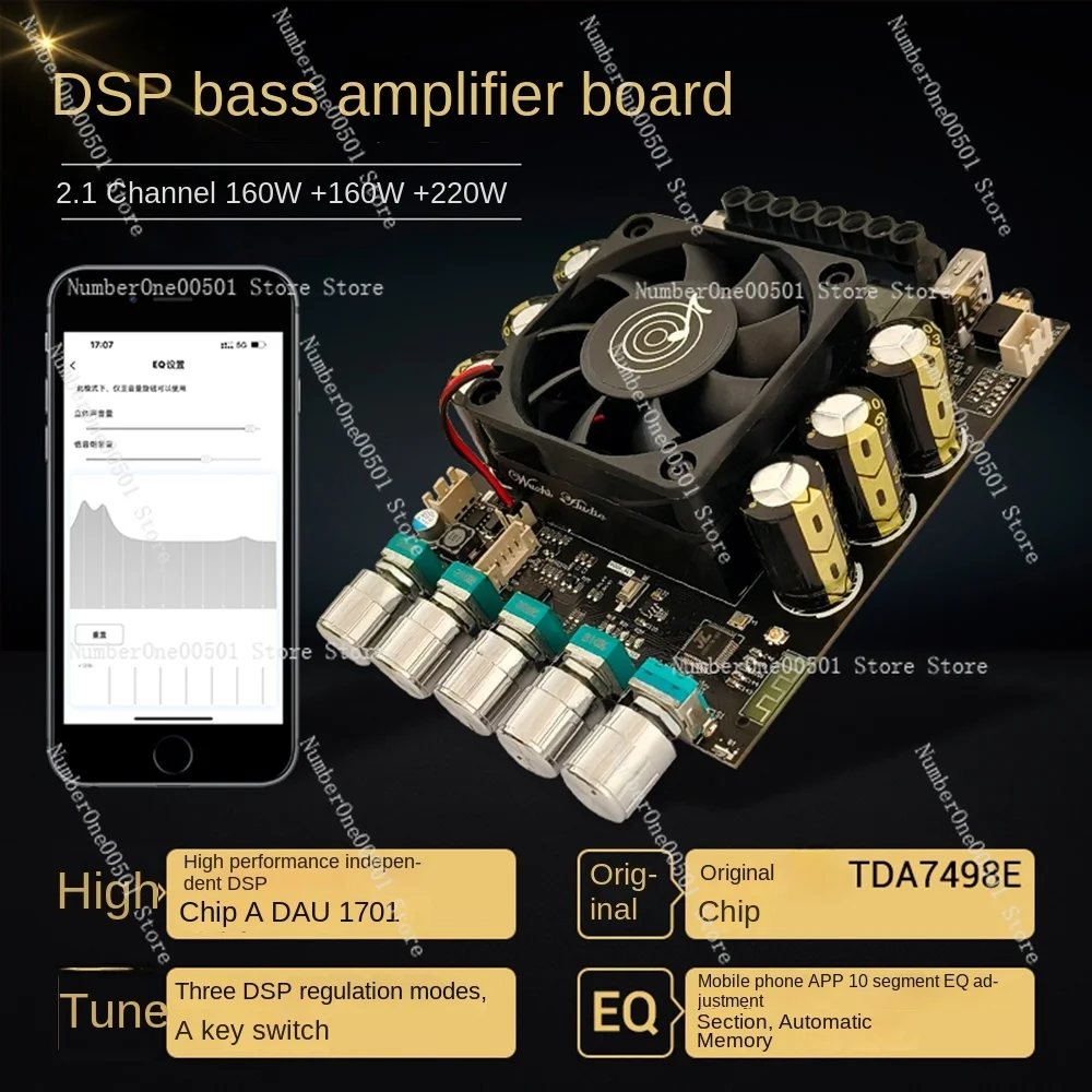 DSP High Performance A1 Subwoofer Amplifier Adau1701eq Adjustment 10 Segment 2.1 Channel 160W 160W 220W