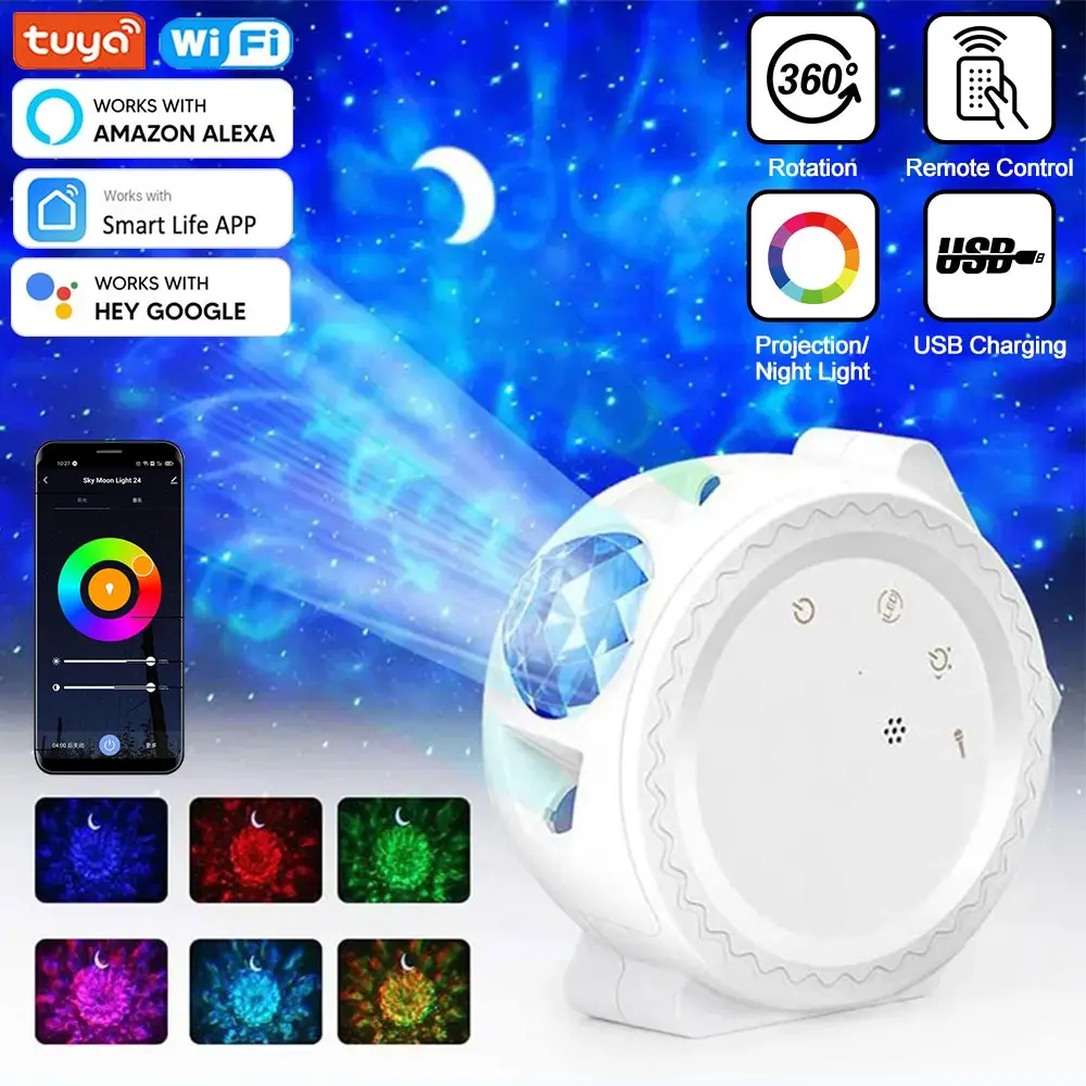 Tuya Wifi Smart Starry Sky Projector Galaxy Projector 3in1 Night Light Ocean Voice Music Control