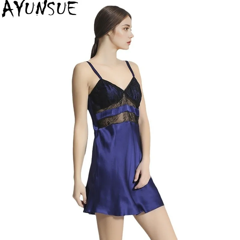 AYUNSUE 16Mm 100% Mulberry Silk Night Dress Women 2026 Summer Clothes Pajama Sets Sexy Sleepwear Sling Mini Dress Woman Пижама