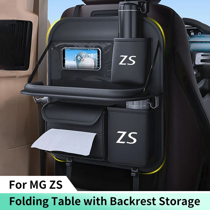 Car Seat Back Organizer For MG ZS EV EZS 2017 2018 2020 2022 Auto Backseat Storage Bag with Foldable Table Tray Tablet Holder 