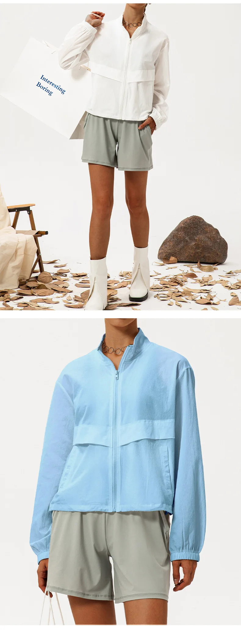 Outdoor-Sport-Windjacke für Damen, locker geschnittener, lässiger Yoga-Anzug mit Reißverschluss, Stehkragen, Laufjacke, Fitness-Windjacke, winddicht – Detail 18