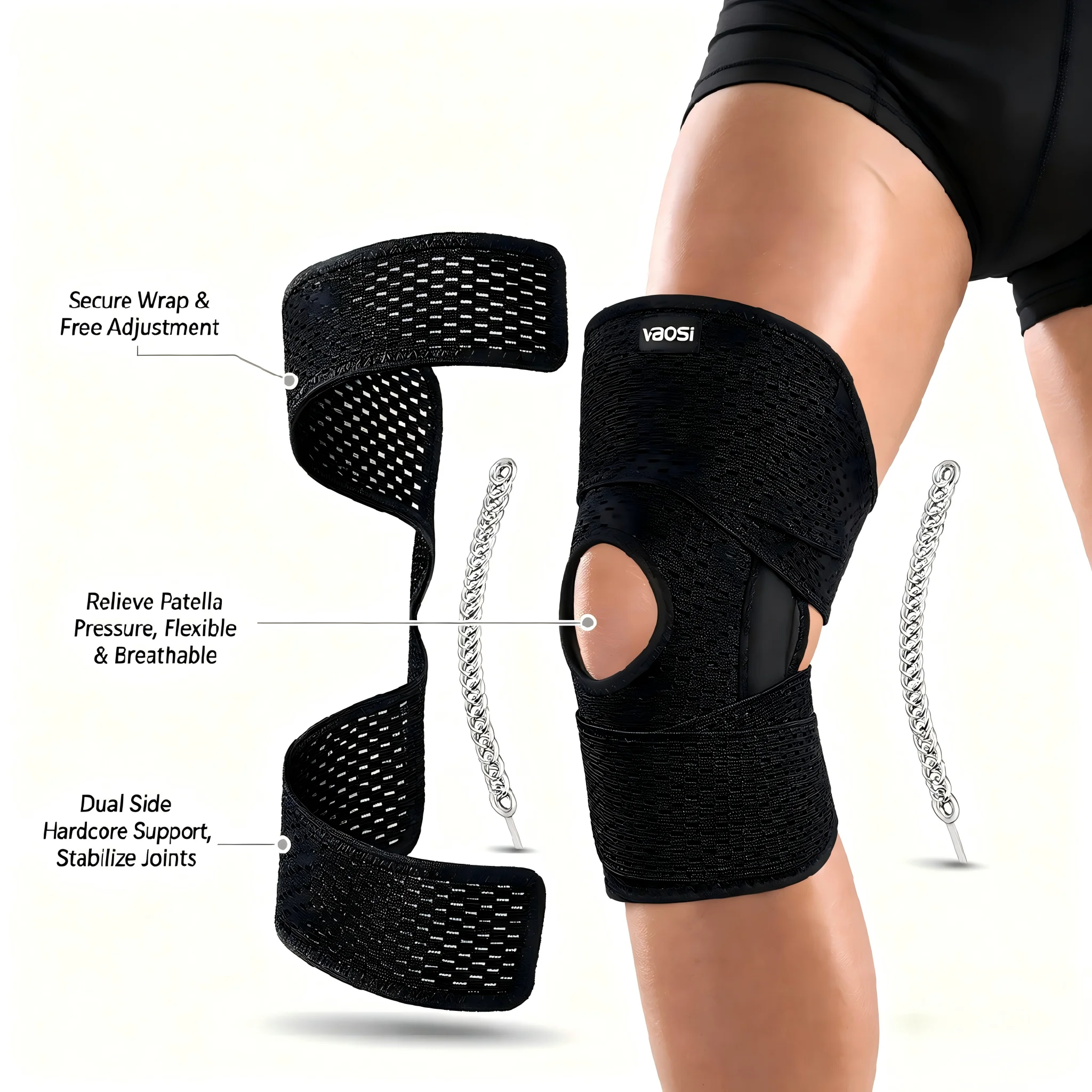 Breathable Knee Brace for Meniscus Injury, Adjustable Sports Knee Support with Patella Pad, Non-slip Compression Sleeve