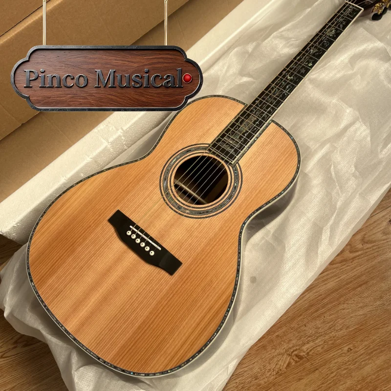 00045 Big Flower Red Cedar Top Acoustic Guitar Rosewood Back Sides Ebony Fretboard Vine Abalone Inlay Singing Fingerstyle