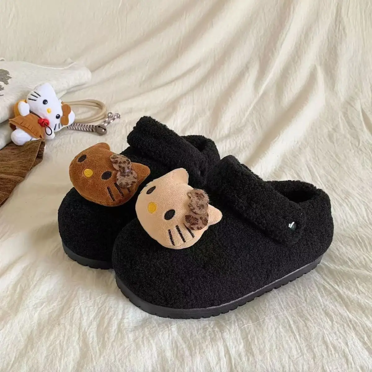 Kawaii مرحبا كيتي القوس تصميم خريف شتاء جديد وصول رقيق النعال مع باطن سميكة لتعزيز الارتفاع تنوعا الفتيات النعال #5