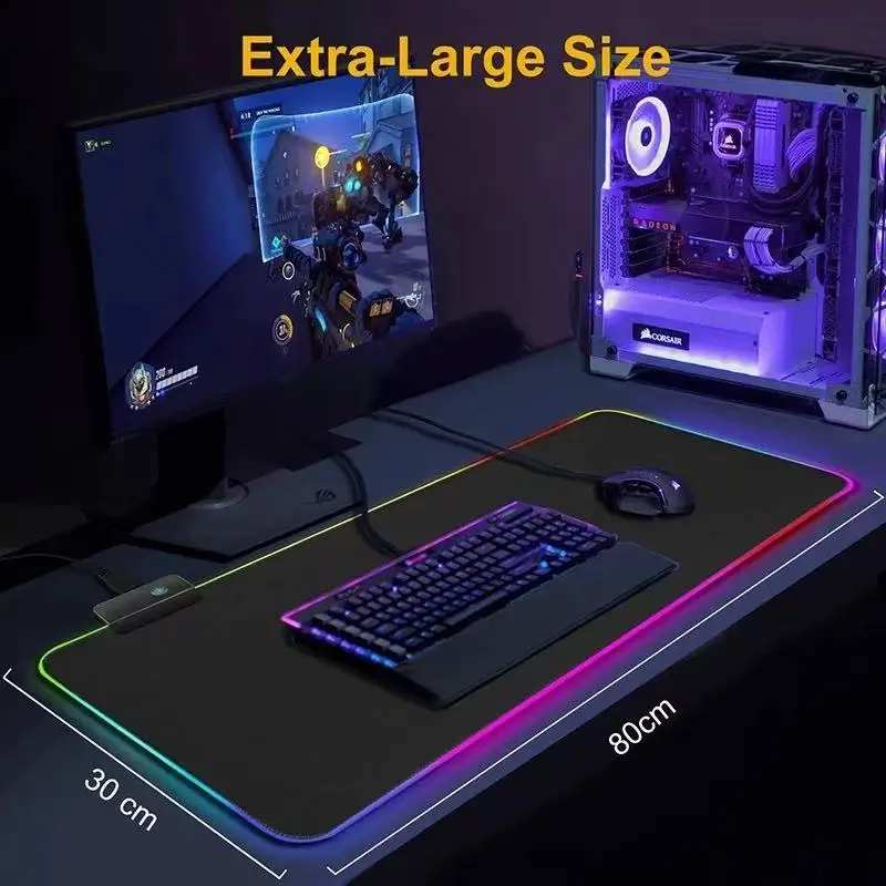 Extra-Large Gaming Mouse Pad RGB Gaming 14 Illumination Modes Non-Slip Rubber Base PC Gamer-Specific Oversized Keyboard Pad