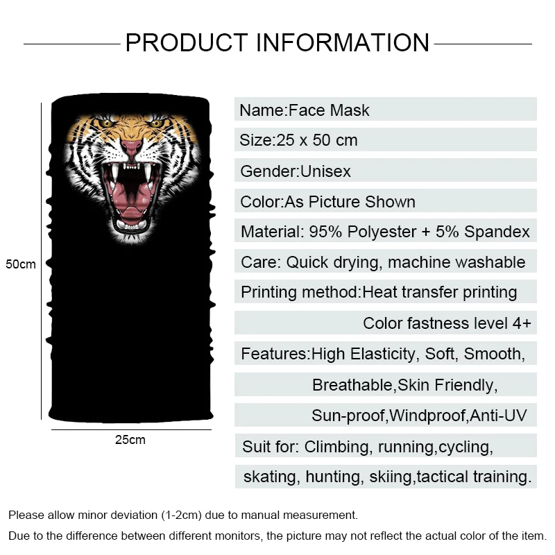 Animal Tiger Snake Lino Eagle Panda Leopard Print Tube Scarf Bandana Women Men Outdoor Travel Cycling Hiking Face Cover Headband