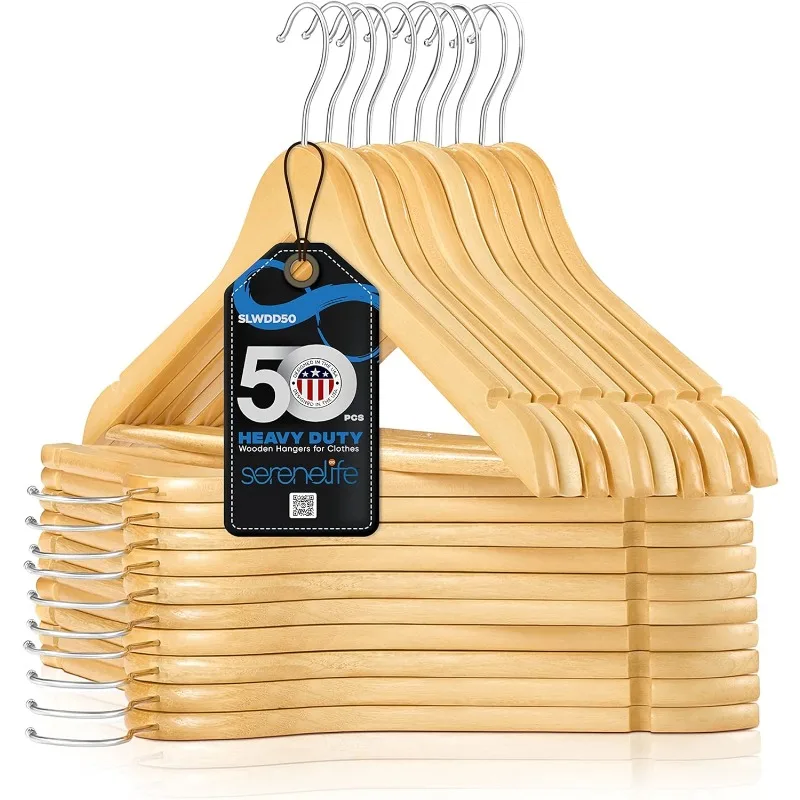 Solid Wooden Hangers, Mega Pack,Pieces Hangers for Clothes, Heavy Duty Suit Hanger Set with Chrome