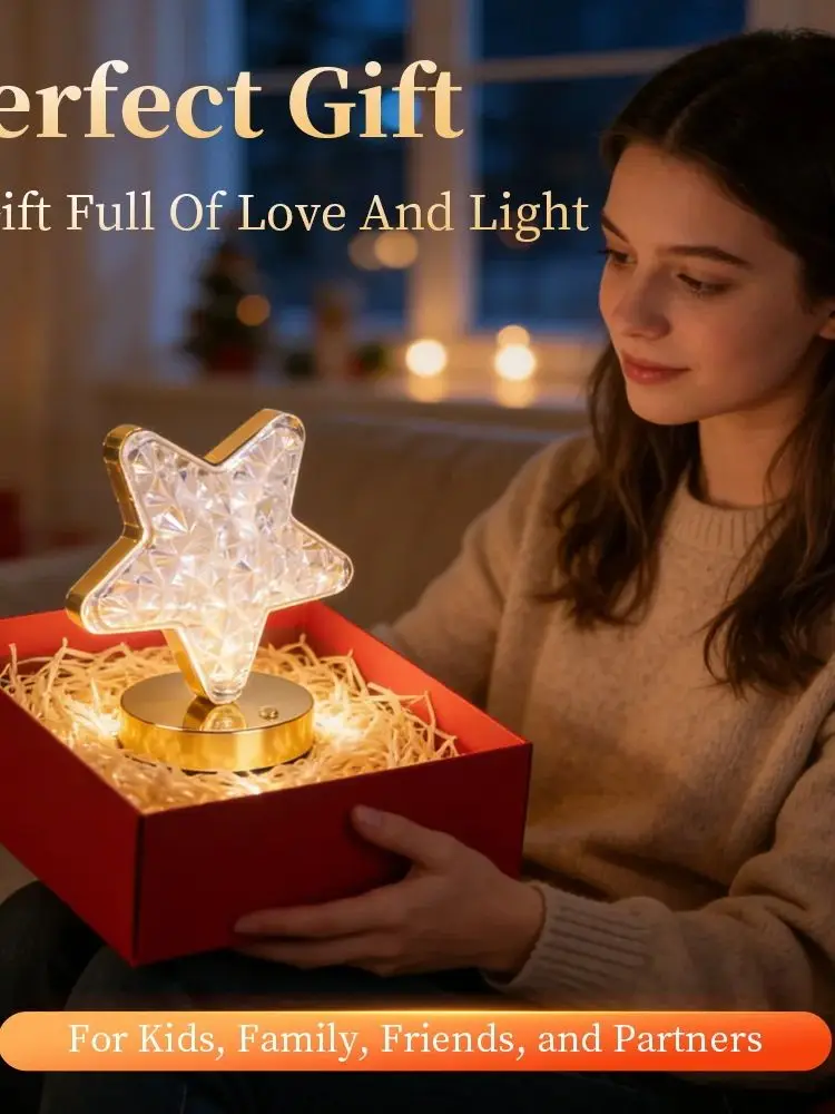 Kristall-Dimm-LED-Nachtlicht mit Touch-Steuerung, 3D Wiederaufladbare Tischlampe für Mädchen, Studierzimmer, Schlafzimmer-Deko, Mondlampe, Nachtlampe