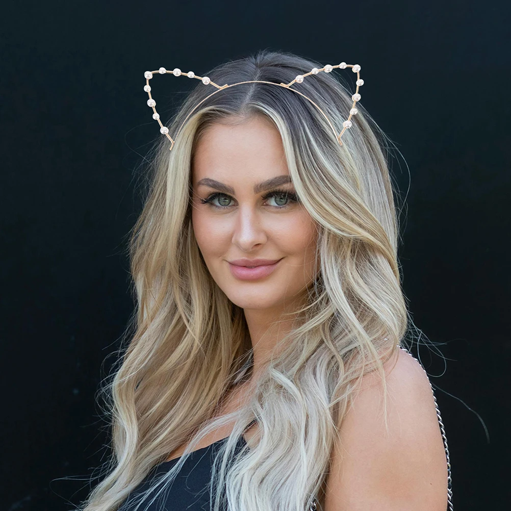 

2pcs Pearl Cat Ear Headbands Vintage Hair Accessories Elegant Pearl Embellishment Durable Women Girls Hairstyle