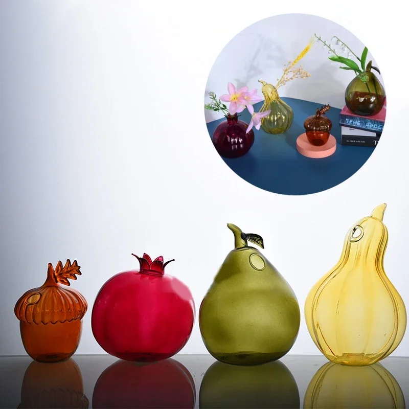 

Creative Fruit Shaped Vase Home Decor Pomegranate Pumpkin Vase Plant Hydroponic Terrarium Art Table Vase Glass Crafts Room Decor