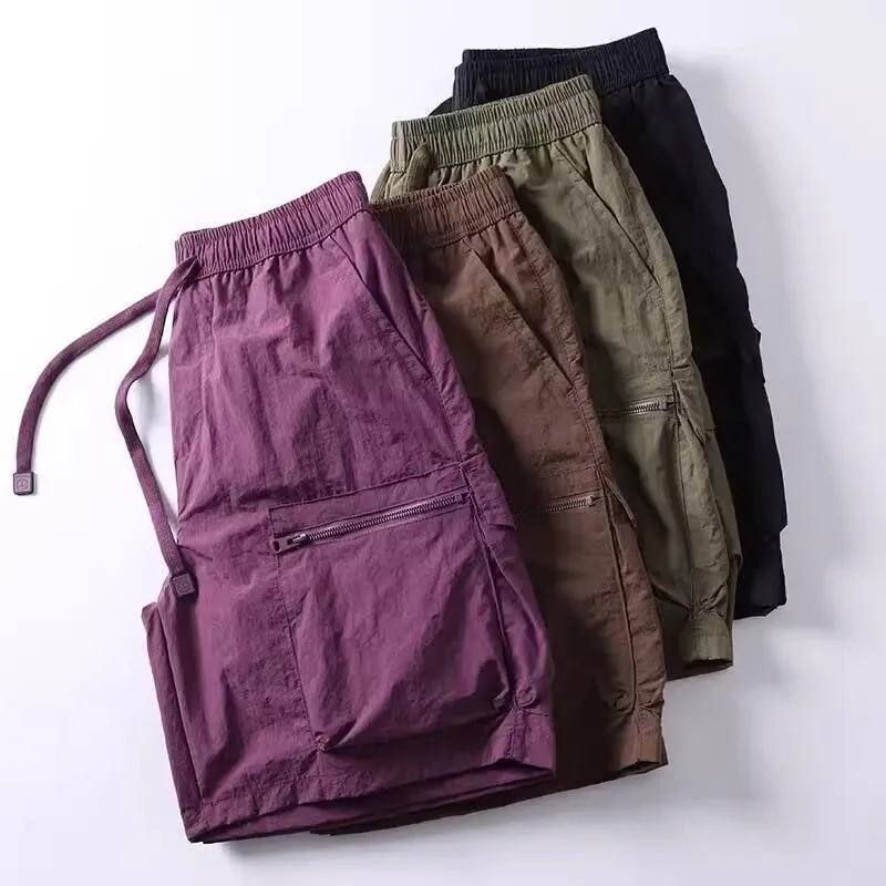 Ice Silk Quick Dry Basketball Shorts Men's Casual Loose Running Leisure Five-Quarter Pants Zipper Pocket Comfortable Sweatpants