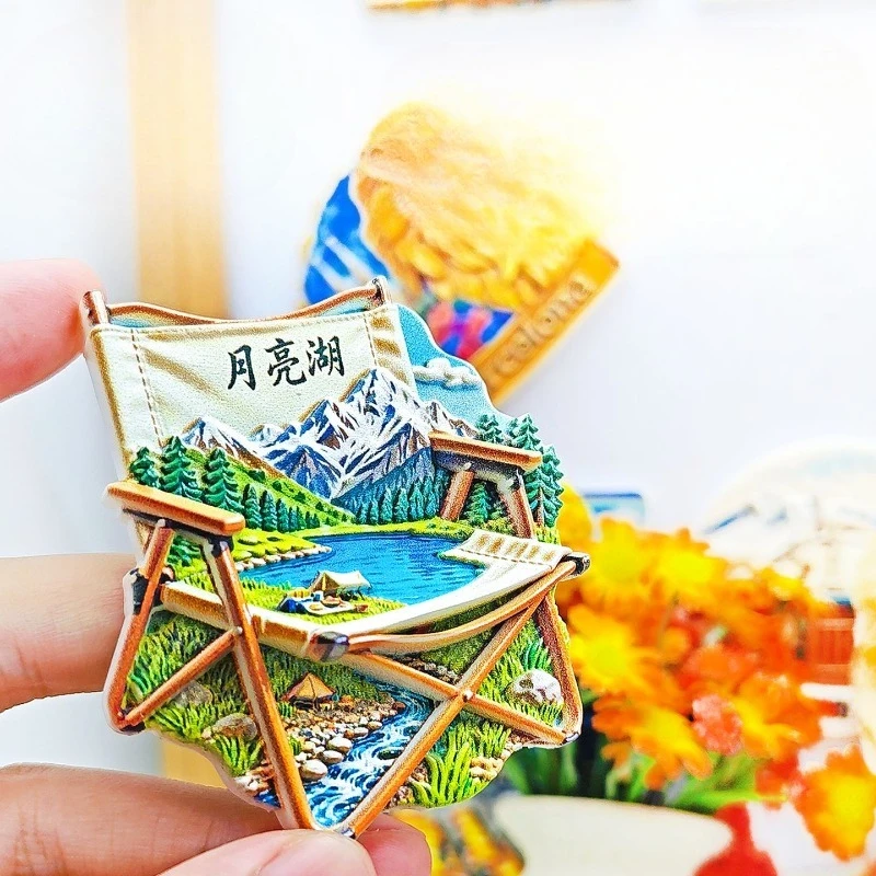 Moon Lake Camping Fridge Magnet - Serene 3D Alpine Souvenir Unique Sichuan Travel Gift for Outdoor & Nature Decor