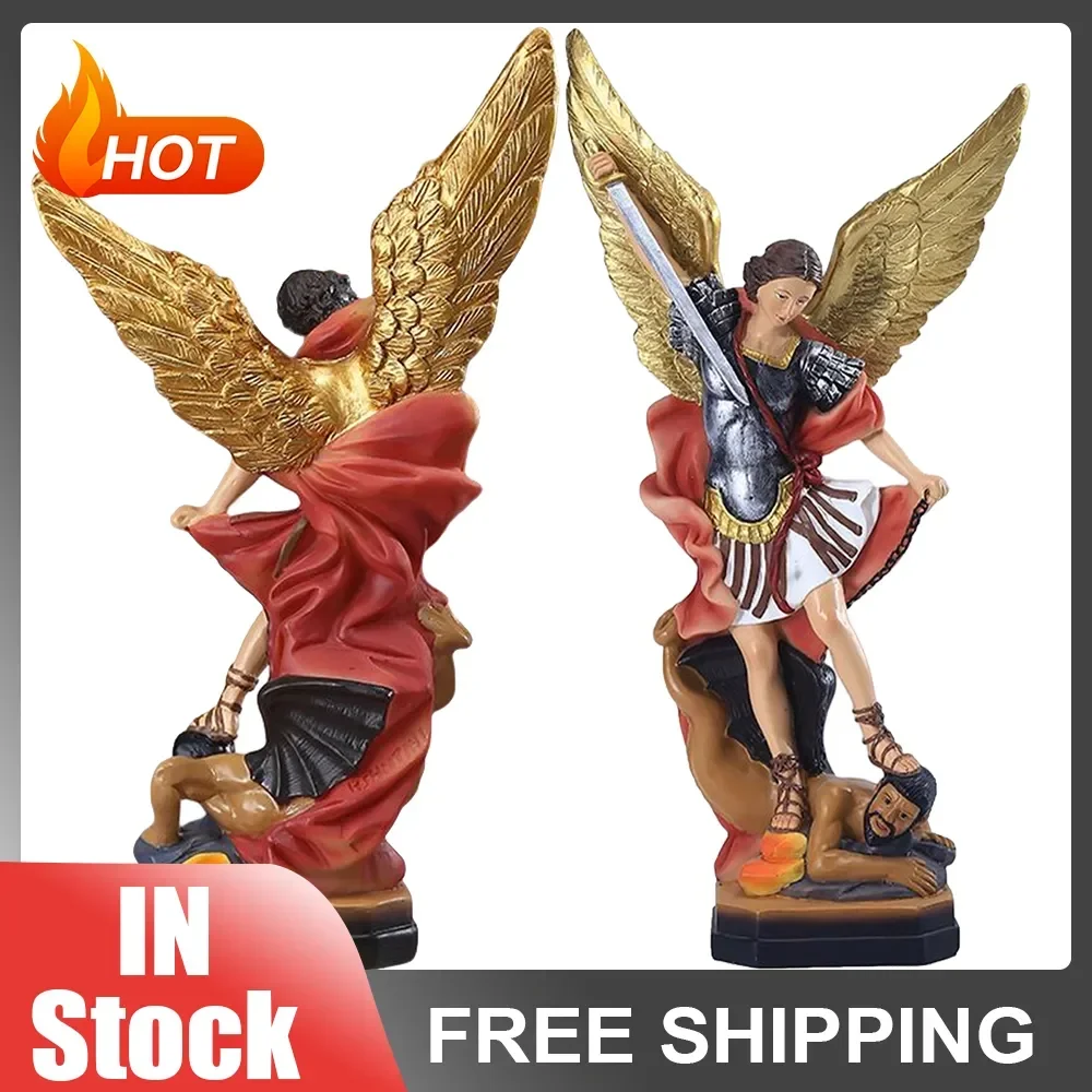 Saint Michael Statue Angel Decoration Archangel Defeated Lucifer Tramples Demon Figurine The Colored Catholic Religious Gift