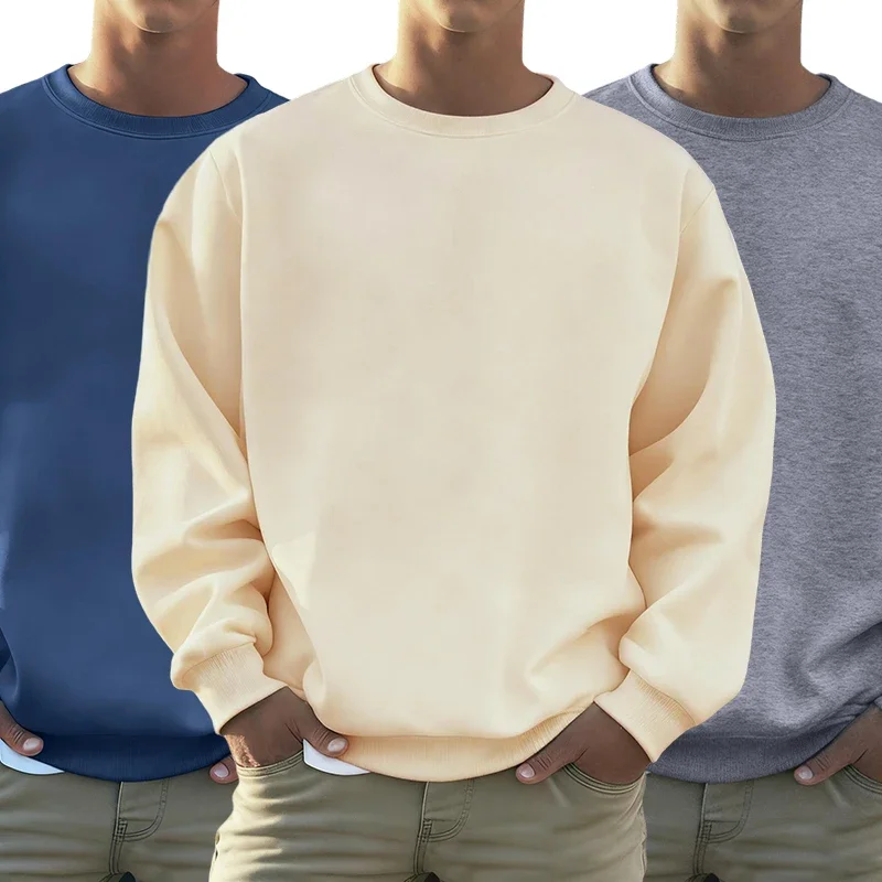 

Solid Soft Pullovers Street Autumn Comfy Fleece Hoodies Office Jogging Loose Sweatshirts Casual Basics Daily Streetwear Of Men
