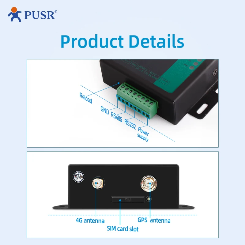 Pusr rs232/rs485産業用携帯電話4gモデムグローバル周波数Lte猫ムモデム、gnssおよびSIMカードスロット付きUSR-MB706