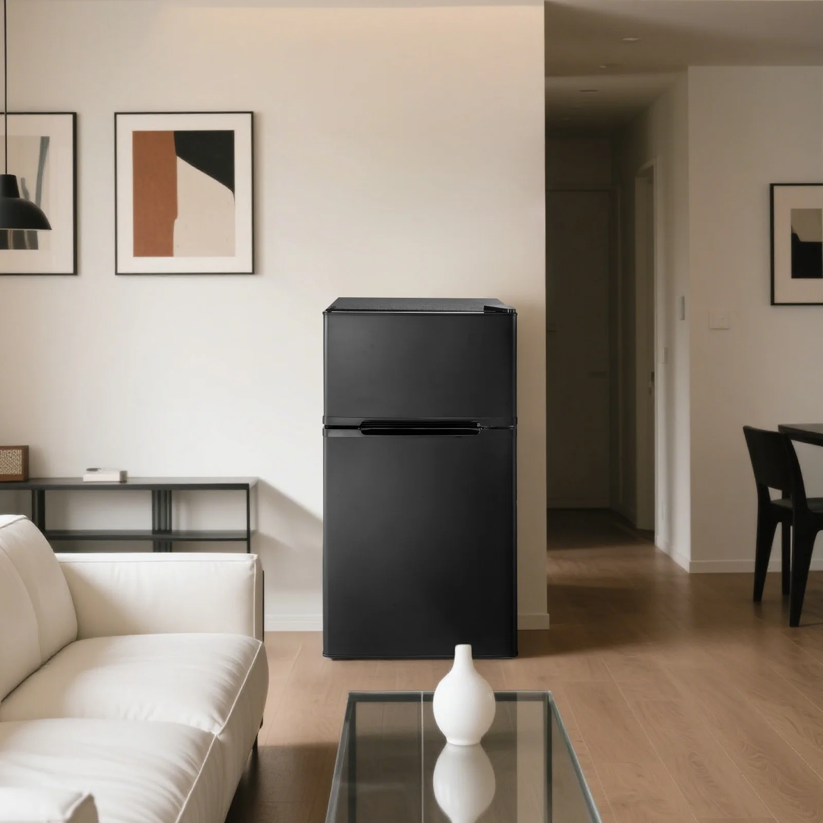 3.1 Cu.ft Double Door Mini Fridge with Freezer – Compact Refrigerator for Bedroom, Dorm, Office with Ice Tray, 3-Level Temp Control, Removable Shelves, Low Noise