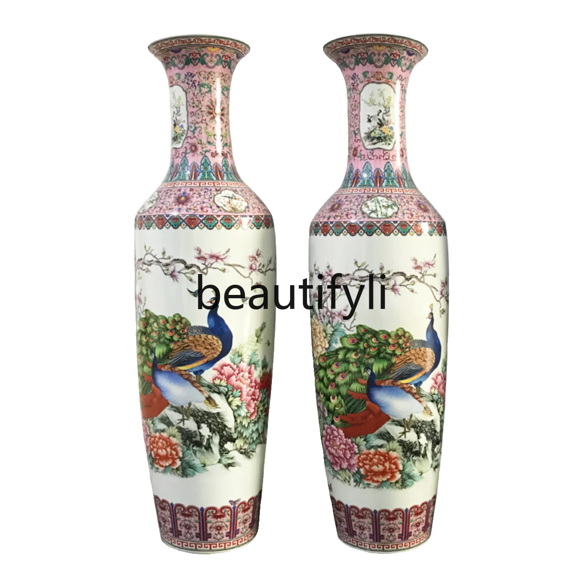 Jingdezhen is prosperous and rich, high-end hand-painted ceramic floor-to-ceiling large vase decorative ornament