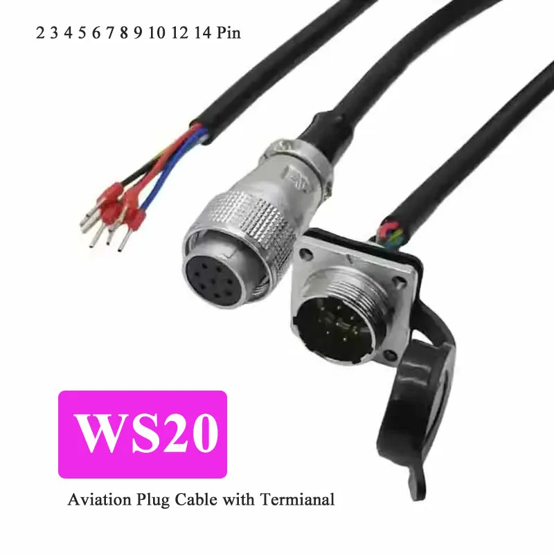 WS20  2 3 4 5 6 7 8 9 10 12 14 Pin Connector Cable Metal Male Female Plug Terminal Connection Wire P20 Connector Line