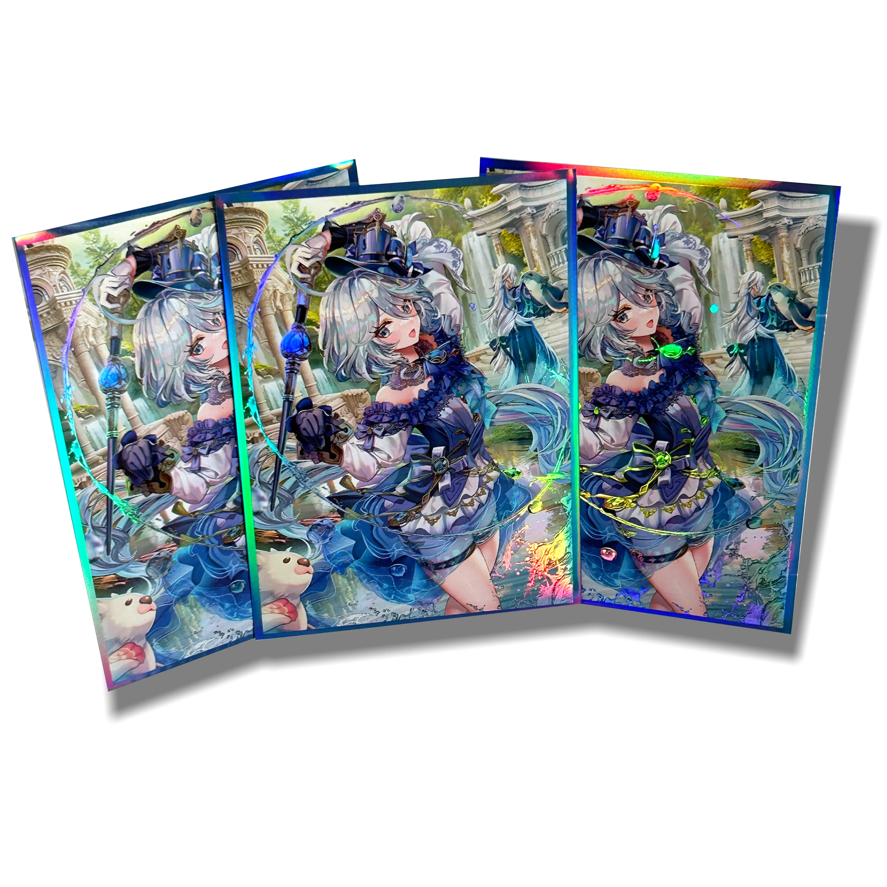 Standard Size 67x92MM Suitable For Collecting Boardgame Trading Cards 60PCS Holographic  Anime Girl Furina Card Sleeves Toys