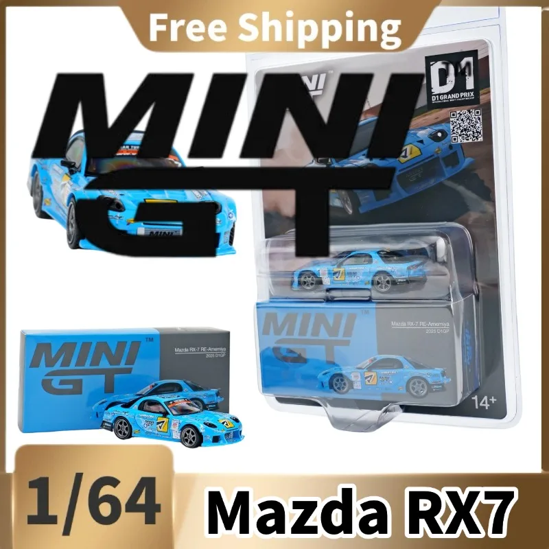 [In Stock] Mini GT 1/64 Mazda RX‑7 RE‑Amemiya D1GP Diecast Race Car Model, Alloy Static Hobby Collectible Vehicle