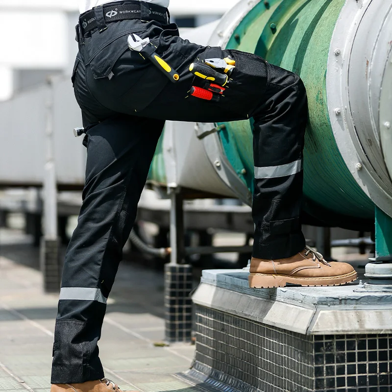 Men Outdoor Cargo Pants with Multi Pockets and Reflective Stripe Safari Style Cargo Pants Work Trousers Men Construction