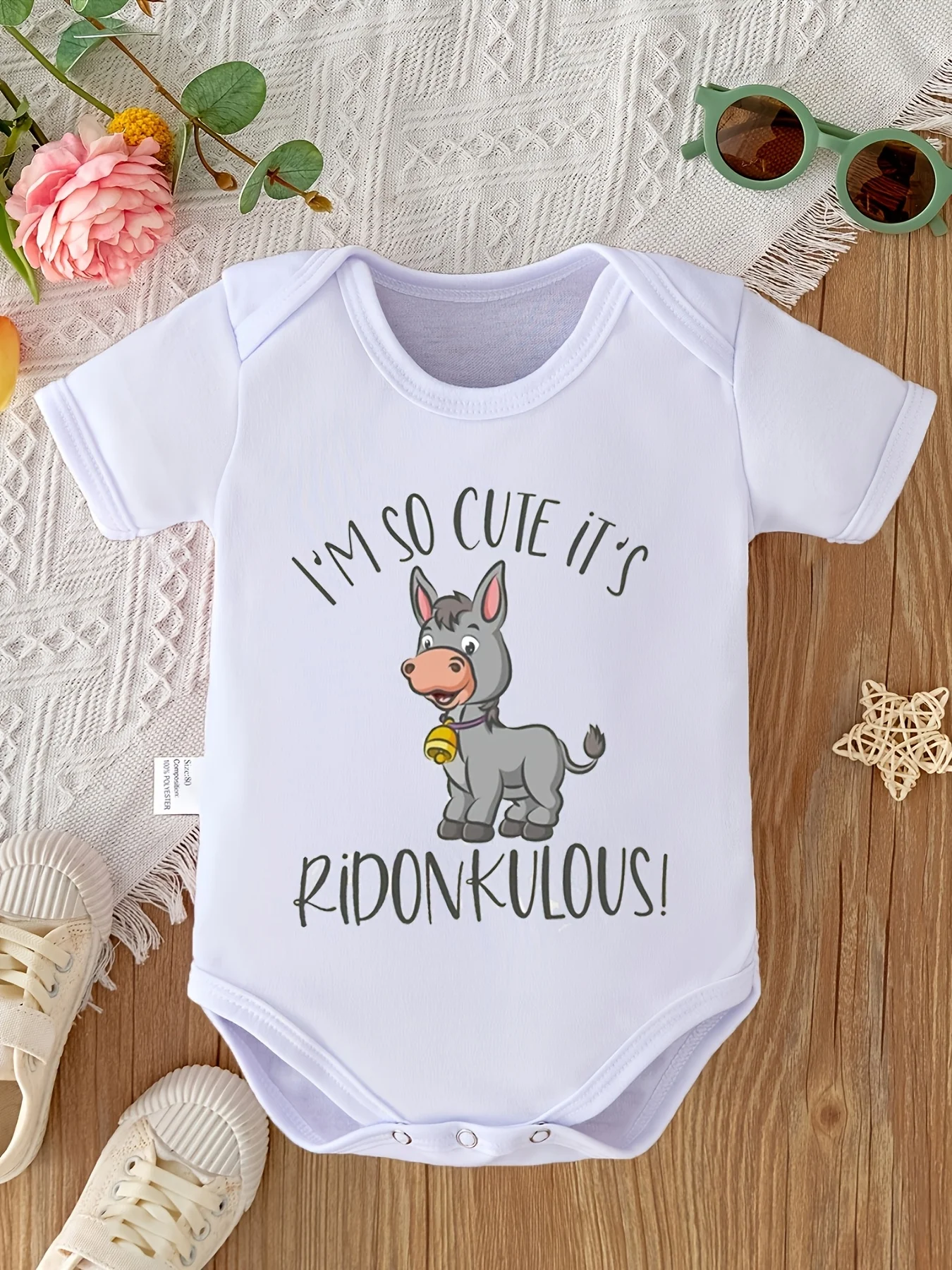 I M so Cute It S Ridonkulous Letter Cartoon Donkey Print Baby Romper Newborn Crawling Suit Soft and Comfortable Pregnancy Gift