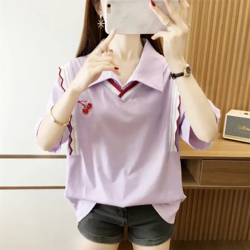 Sommer Outfit Polo Neck T Shirt für Frauen Nette Frau T-shirt Günstige Tops mit Kragen Koreanischen Stil Kleidung Neue Original Synthetische