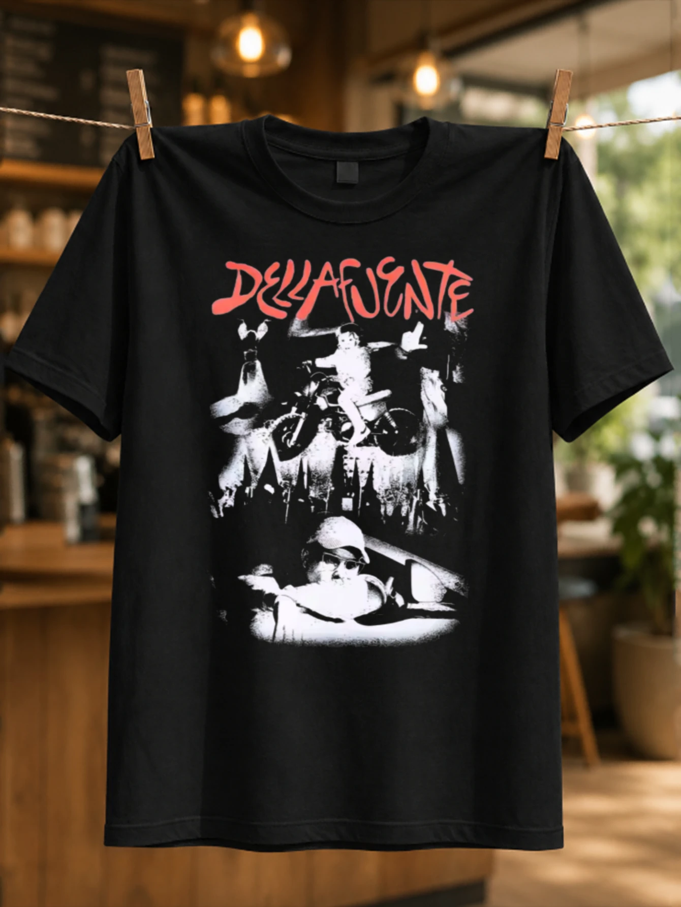 DELLAFUENTE Red Logo   photo panels motorcycle and pool scenes with raw urban folklore style Unisex  Unisex All T-Shirt