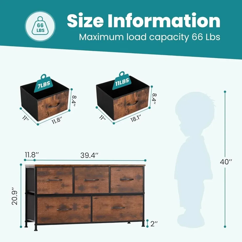 Dresser for Bedroom, Storage with 5 Drawer Organizer Closet Chest Small Clothes Fabric Cabinet, Kids Furniture Drawer Binis image 3