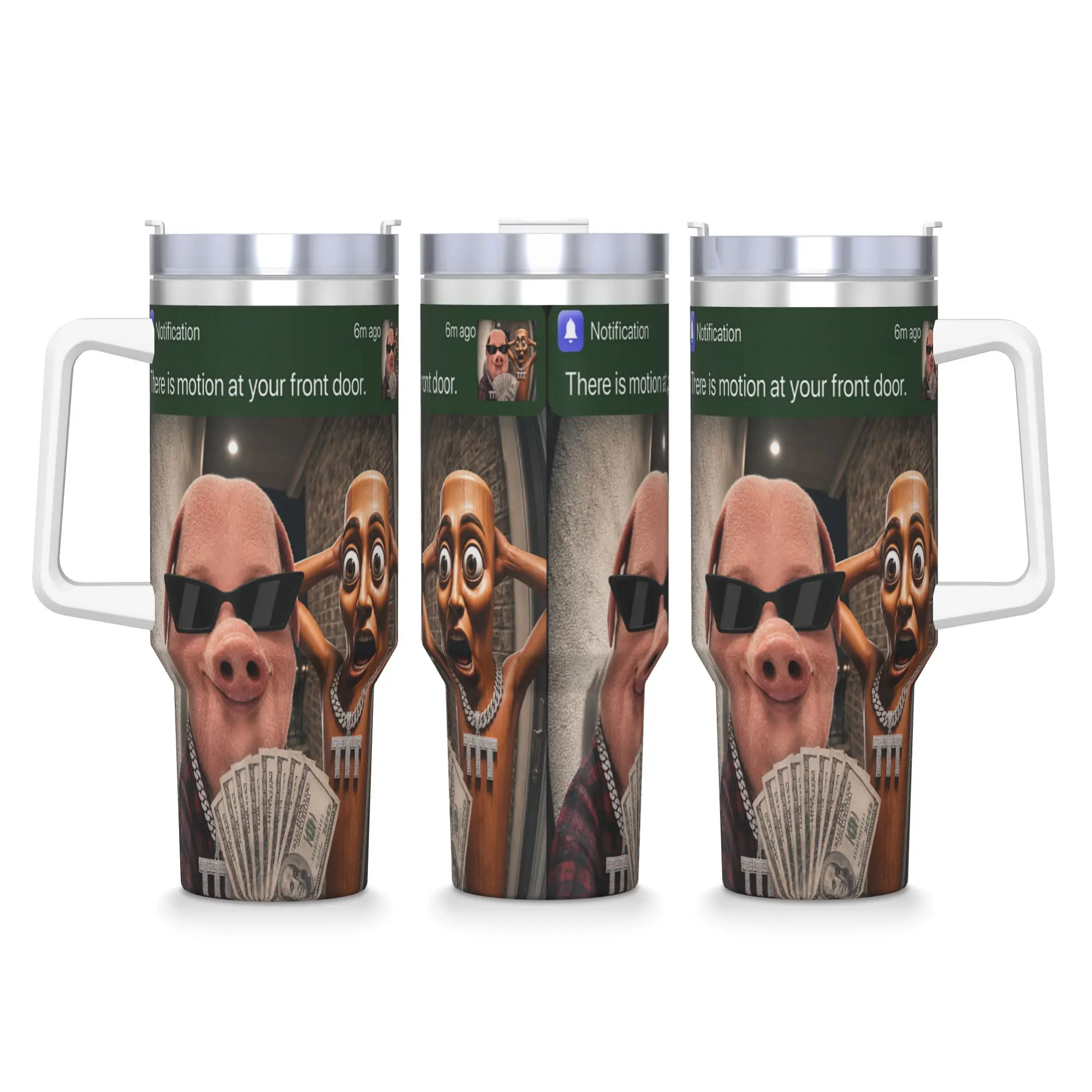 There is Motion at Your Front Door Tung Sahur and Jonh Pork Stainless Steel Tumbler Car Mugs Coffee Mug Milk Tea Water Bottle