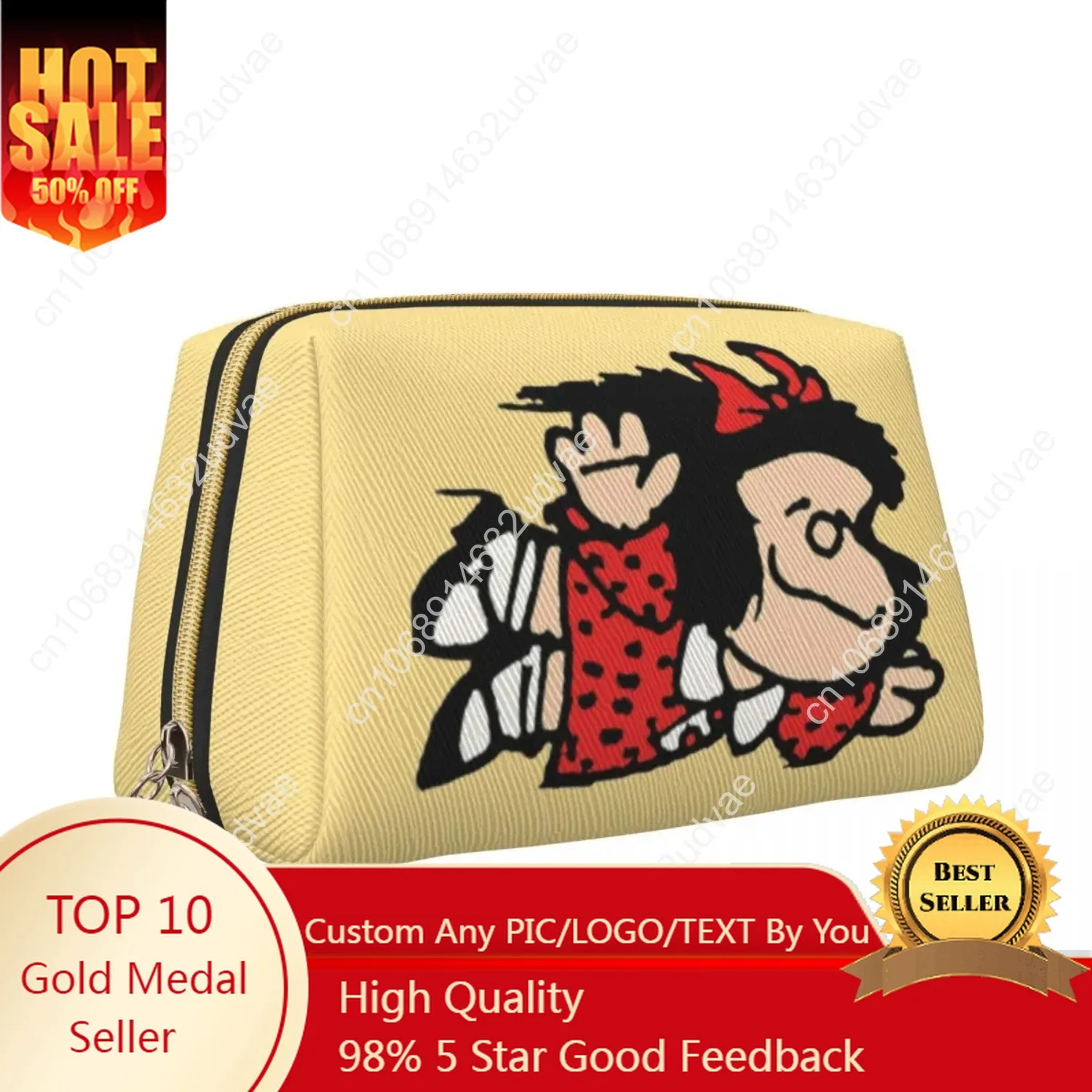 

Fashion Women Leather Cosmetic Bags Mafalda Love Is In The Air Makeup Bag Funny Manga Large Capacity Zipper Toiletry Case