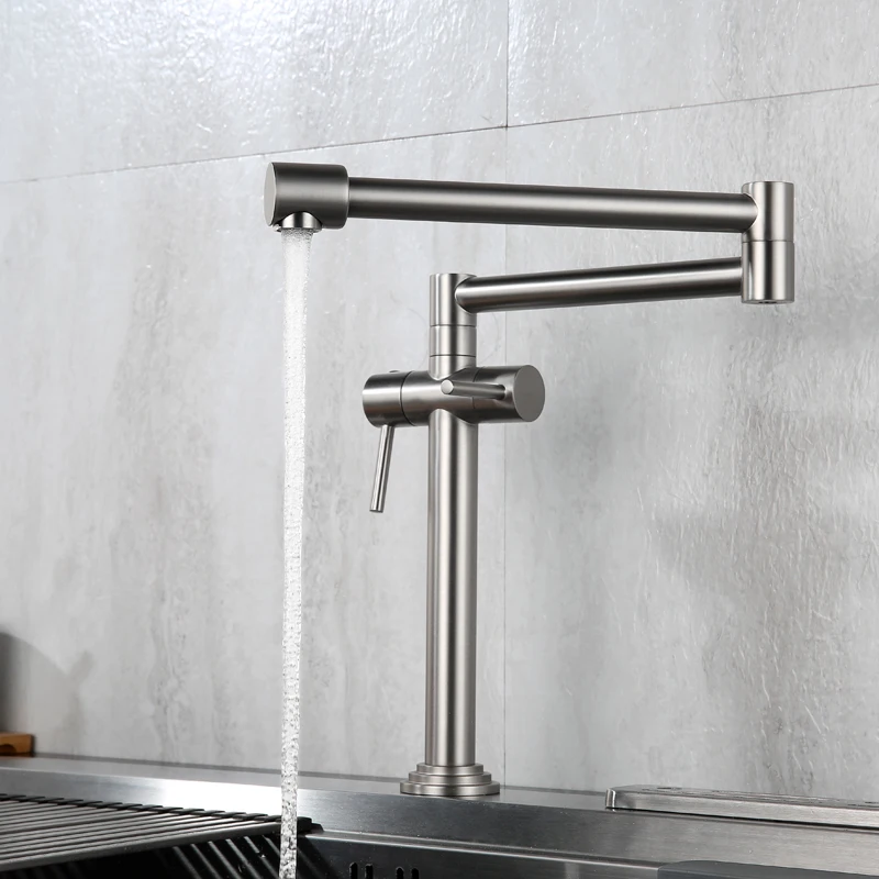 

Bathroom Metal Single Hole Double Handle Folding Stretchable Swing Arm Switch Pot Filler Container Kitchen Sink Faucet