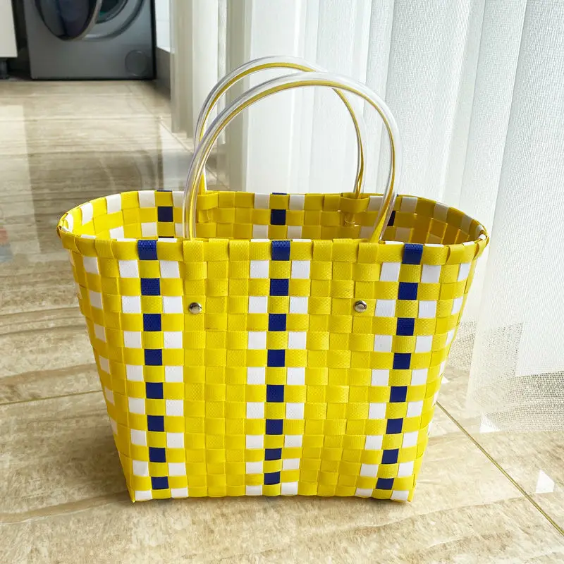 Plastic Storage Baskets Shopping Home Vegetable Bath  Picnic Hand  Woven Bags Pets