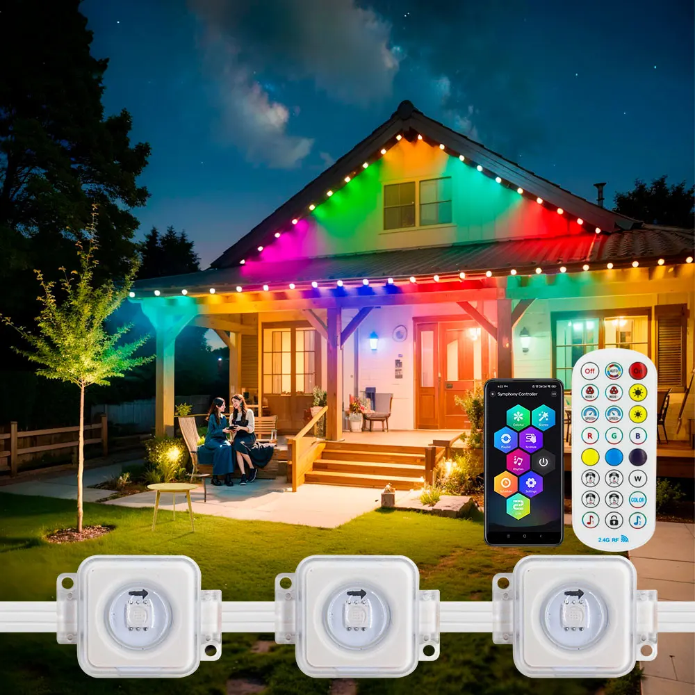 5054 16703IC(WS2811 WS2812B) Eaves LED Light String Kit Outdoor 2.4G BEL+WIFI Controller Work With Alexa Google Home Assistant