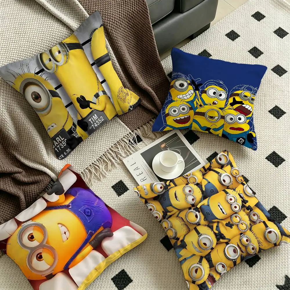 M-Minions Cartoon Pillow Covers Cartoon Sofa Decorative Home Double-sided Printing Short Plush Cute Cushion Cover