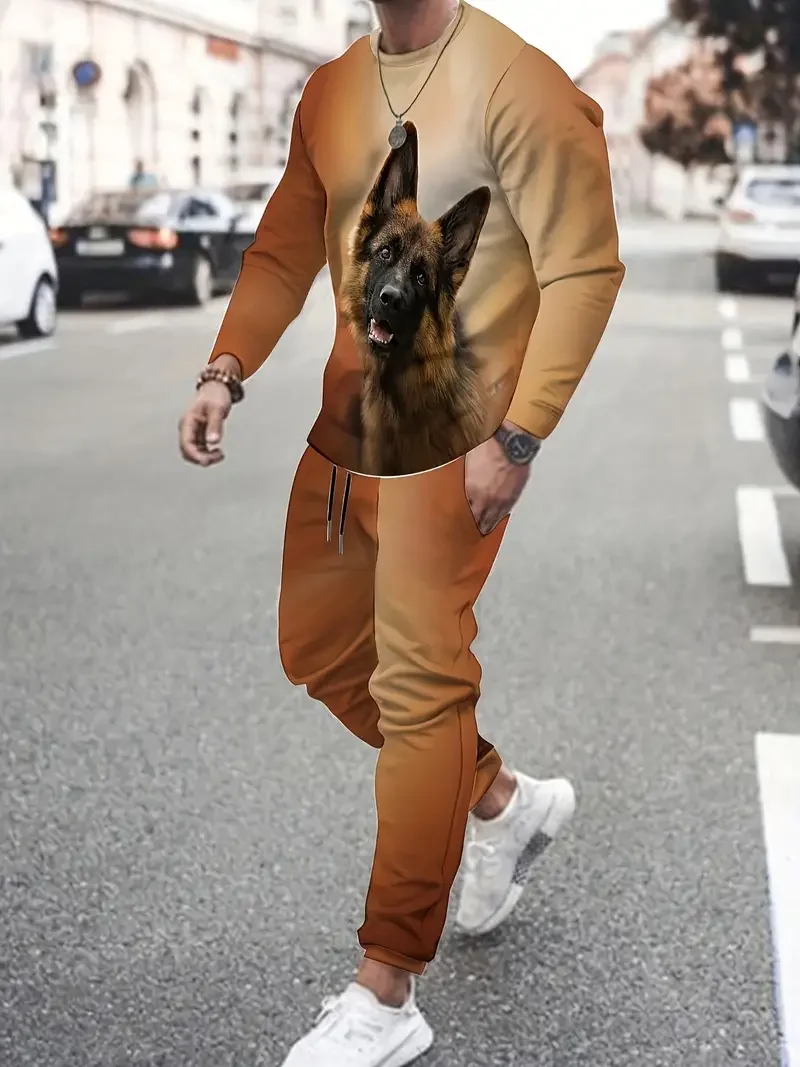Spring And Fall Men\'s Long Sleeve Pant 2pcs Sets Dragon Striped 3D Animal Print Man Set Everyday Fashion Men Long Sleeved Tshirt