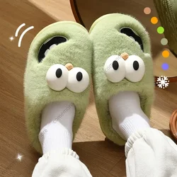 Women Big Eyed Dog Cotton Slippers Women's Plush Cute Cartoon Cotton Slippers Couple Indoor Home Anti Slip Shoes for Women