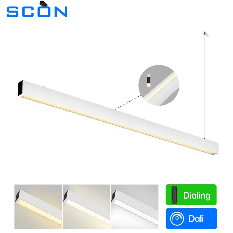 SCON Minimalist LED Linear Pendant Lamp Dali/Dialing Dimmable Office Dining Hanging Strip Light Adjust CCT Changing Indoor Light