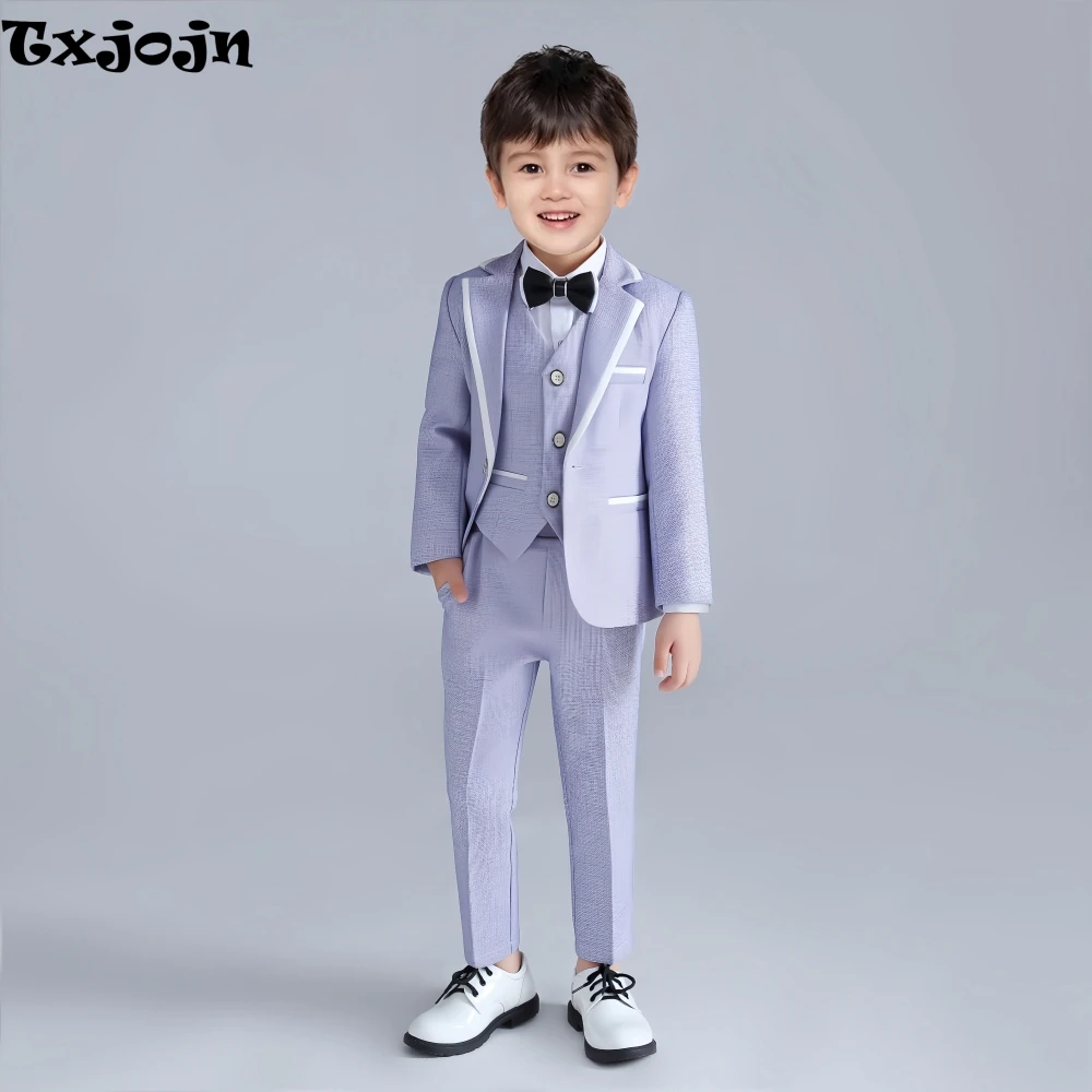 Light Blue Child Suit Set 4 Pieces Blazer Vest Pants Bow-tie Formal Occasion Fashion Comfortable Boys Suits For Performance