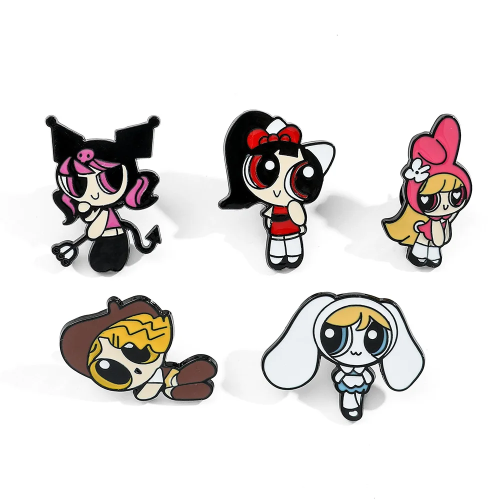 Cartoon Powerpuff Girls Brooch Character Model Metal Enamel Cute Badge Clothing Backpack Lapel Pin Jewelry Accessories Gifts Art