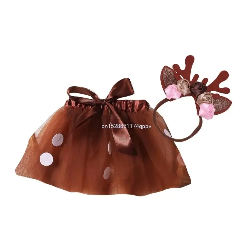 Bowknot Skirt Antler Flower Hairband Baby Photoshooting Costume Photo Posing Outfit Newborn Photography Accessories Dropship