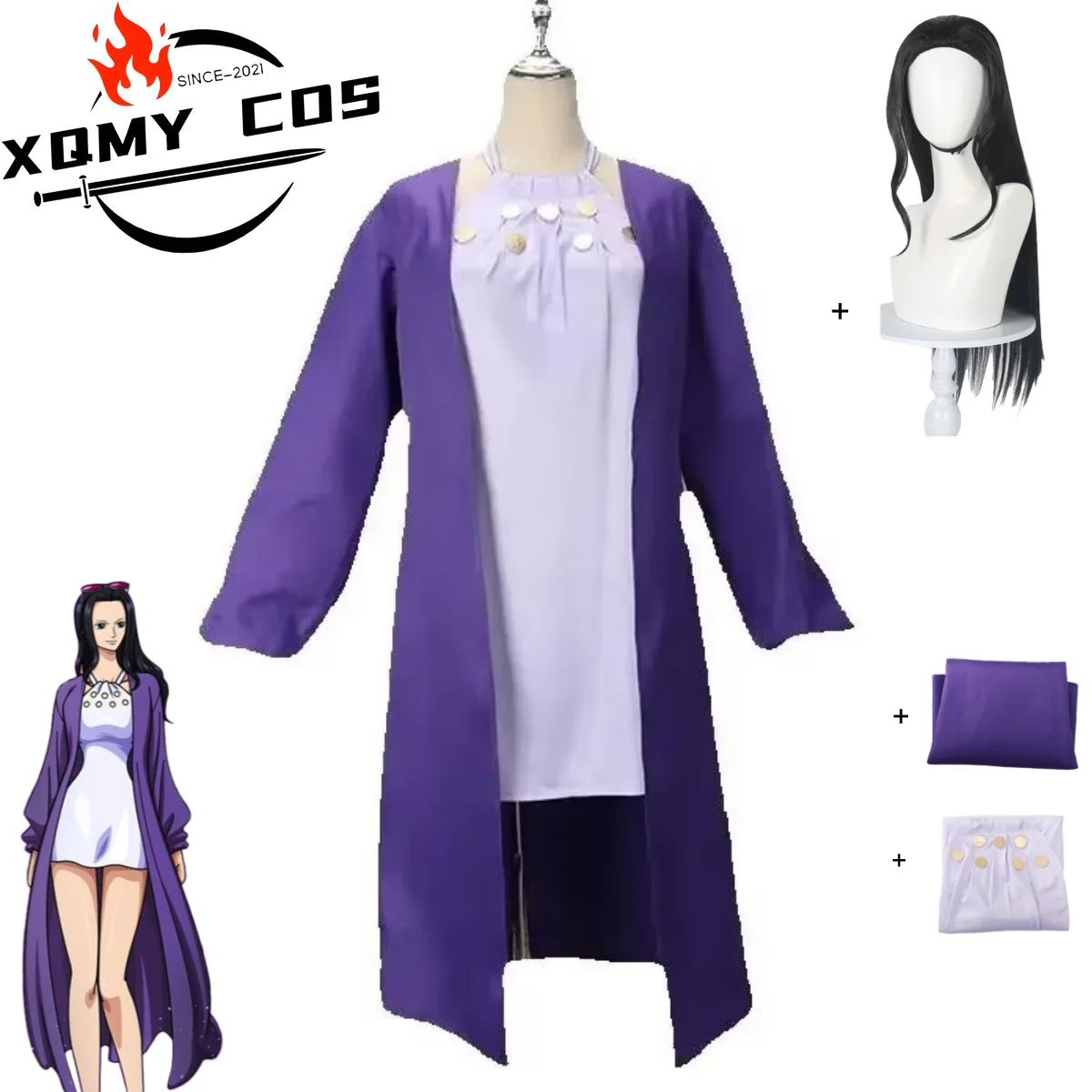 

XqAnime Нико Робин Косплей Костюм Miss Allsunday Фиолетовое Пальто Платье с Шалью и Ремешком Парик Взрослый Женский Сексуальный Карнавальный Костюм Для Вечеринки