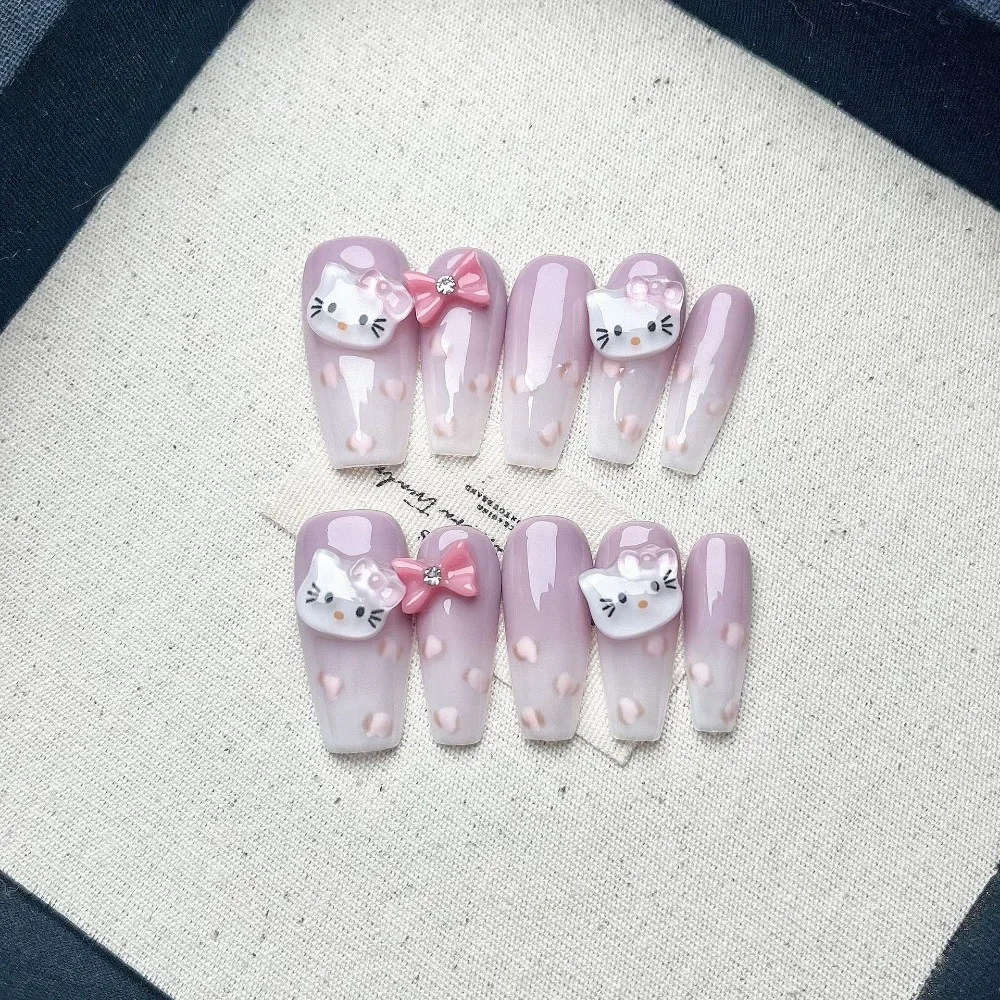 Kawaii 3d estéreo dos desenhos animados puro artesanal unhas falsas arte olá kitty cinnamoroll destacável moda wearable imprensa em dicas de unhas