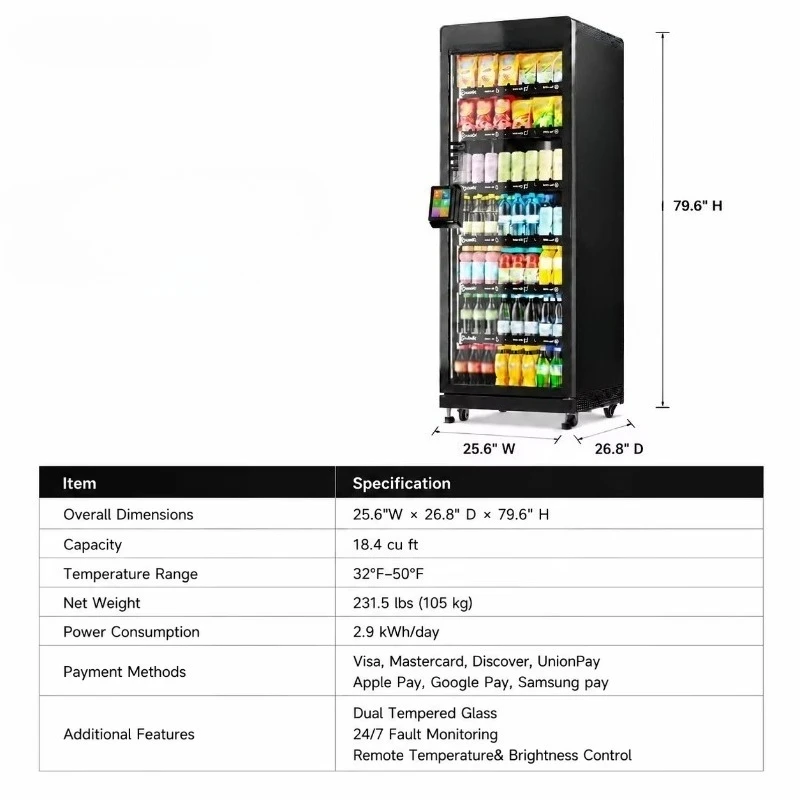 Smart Vending Machine US Local Stock Ready to Ship Snacks Cold Drinks Card Reader 4G Remote Monitoring