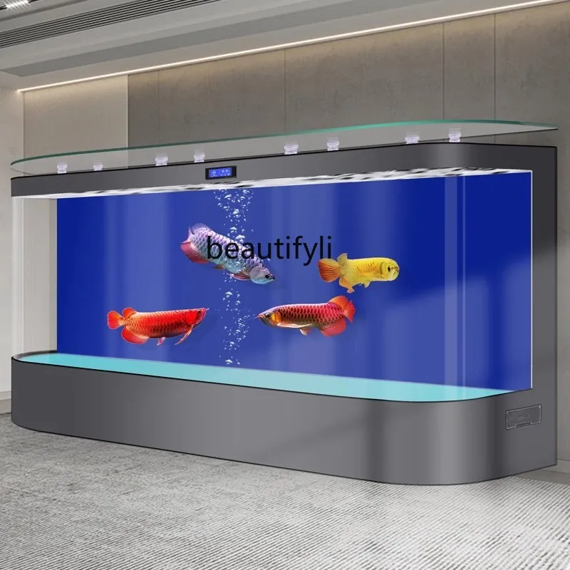 Super large office company fish tank high-end floor-to-wall living room hot-bending glass